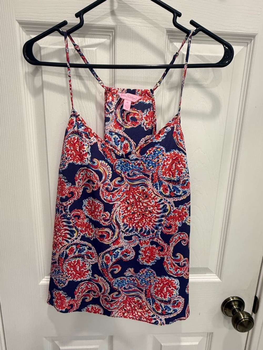 Lilly Pulitzer Red & Navy Paisley Cami Tank 100% silk medium